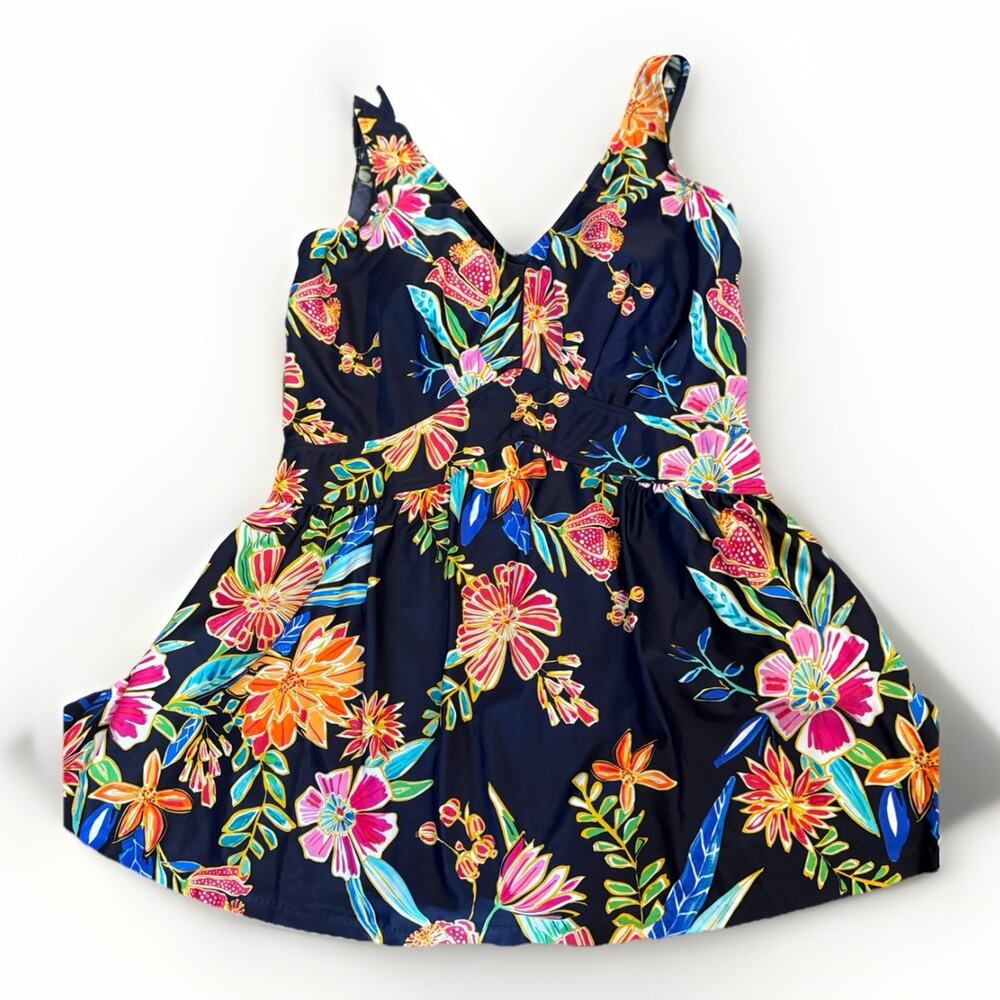 MAXINE of Hollywood Mystic Garden Empire Swim Dress One Piece Size 14